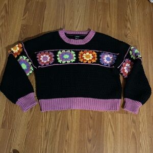 Forever 21 Retro Floral Multicolor Crochet‎ Crop Sweater Colorful Art Y2k Size S